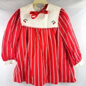 Vintage Neiman Marcus by Fischel red and white stripe cherry dress Size 5